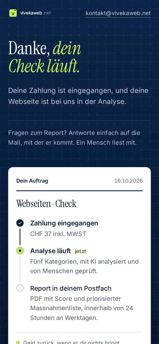 Die Bestätigung auf dem Handy: Zahlung eingegangen, die Analyse läuft, der Report folgt