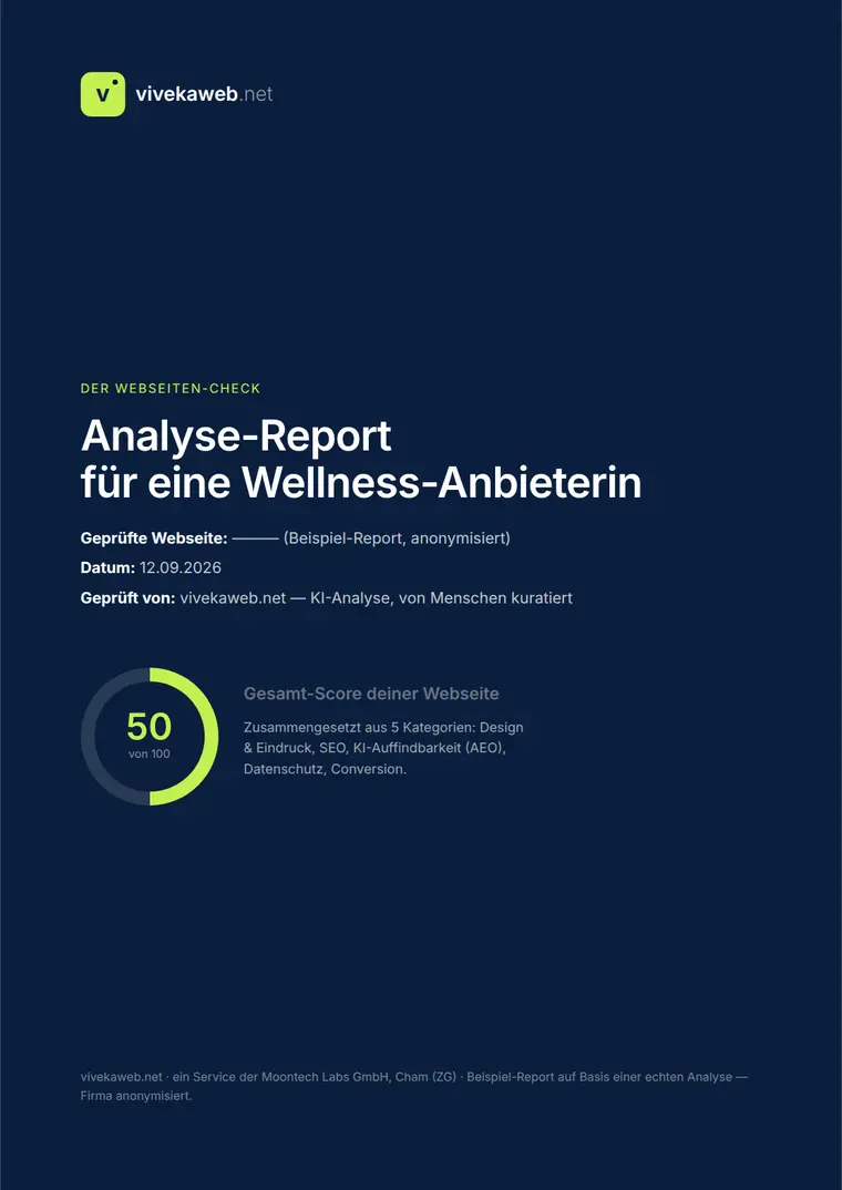 Beispiel-Report Deckblatt mit Gesamt-Score 50 von 100